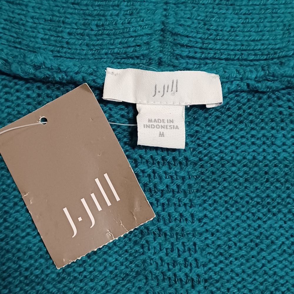 J. Jill Cardigan Womens M Oceanside Teal Open Front Woven Accent Back Sweater - Picture 9 of 15